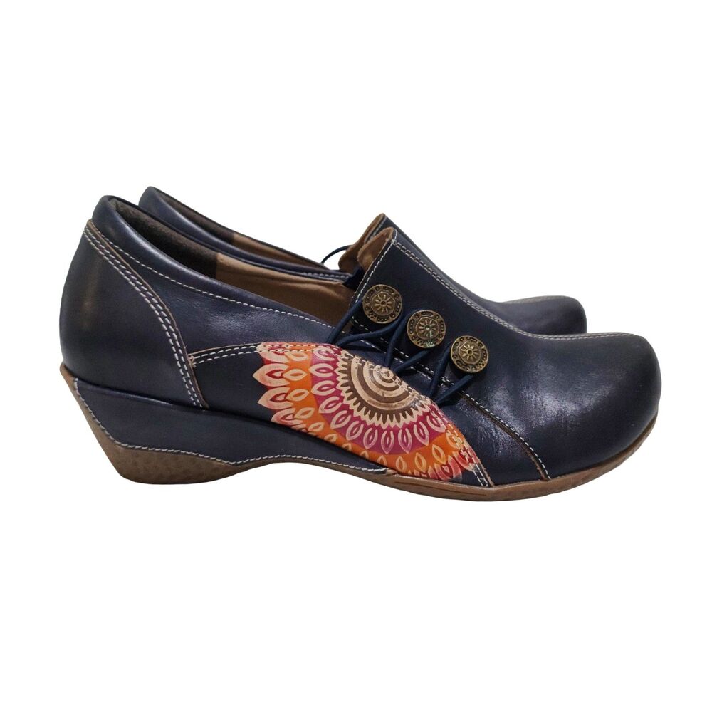 L'Artiste by Spring Step Agacia Slip On Clogs Blue Leather EU 39 US 8.5